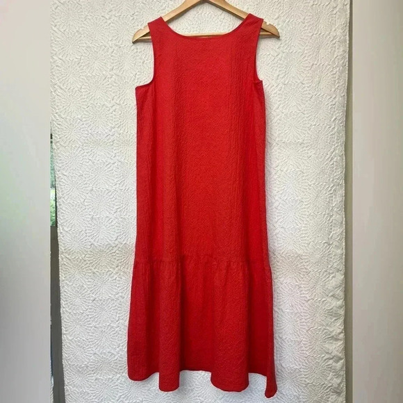 Eileen Fisher Organic Cotton Pucker Tiered Dress Midi Watermelon Sz XS Flowy - Picture 11 of 12